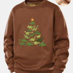Dinosaur Christmas Tree Print Teddy Fleece Lined Sweatshirt