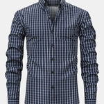 Long Sleeve Plaid Button Up Shirt & Elastic Waist Straight Leg Trousers
