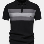 Contrast Textured Jacquard Knit Zip Up Polo Shirt