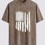 American Flag Print Washed Distressed Drop Shoulder T-Shirt