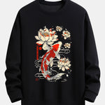 Koi Fish Lotus Print Relax Fit Sweatshirt