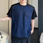 Vintage Denim Patchwork Short-sleeved T-shirt