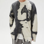 Tie-dye Paneled Fringed Ripped Sweater