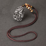 Buddha Stones Black Obsidian Tiger Eye Dragon Phoenix Protection Beaded Necklace Pendant