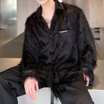 Fringed Mesh Long Sleeve Lapel Shirt