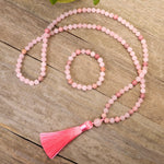 Buddha Stones 108 Mala Beads Pink Crystal Love Tassel Bracelet
