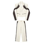 Contrast Color Notch Lapel Short Suit and Wide-leg Trousers Two-piece Set