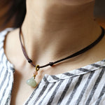 Buddha Stones Natural Round Jade Peace Buckle Lotus Abundance String Necklace Pendant