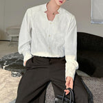 3D Embroidered Padded Shoulder Draped Shirt
