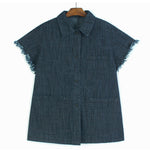 Square Neck Raw Edge Denim Vest Patchwork Jeans Two-Piece Set