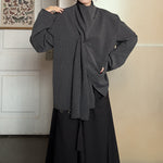 Irregular Patchwork Neck Scarf Long-sleeved Shirt
