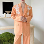 3D Lace Floral Embroidery Suit Jacket and Loose Casual Pants Two-piece Set