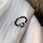 Buddha Stones Natural Tridacna Stone Lovely Cat 14K Gold Plated Blessing Ring