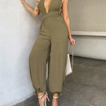 Zeagoo Women's Crisscross Tie Backless Halter Jumpsuit Deep V Neck Sleeveless Jumpsuits