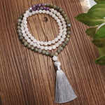 Buddha Stones 108 Mala Beads White Agate Amethyst Black Glitter Stone Protection Bracelet (Extra 35% Off | USE CODE: FS35)