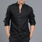 Stand-up collar Long-sleeved Linen Shirt