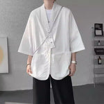 Diagonally Buttoned Loose Cardigan Shirt