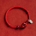 Buddha Stones Handmade Cinnabar Peace Buckle Safe and Healthy Charm Blessing String Bracelet Anklet