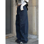 Vintage Rivet Stitching Denim Loose Straight Wide-leg Pants