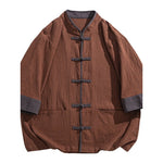 Cotton Linen Three Quarter Sleeve Frog Button Taichi Shirt