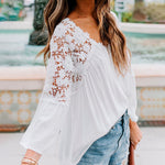 Zeagoo Lace Boho Blouses Crochet Flowy Bell Sleeve Button Down Casual T Shirts