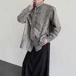 Metal Chain Tie Padded Shoulder Patchwork Shirt