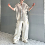 Striped Contrast Cutout Drape Shirt