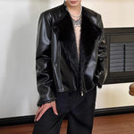Faux Fur Collarless Leather Jacket