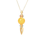 24K Gold Plated Amber Dorje Vajra Clear Anxiety Necklace Pendant