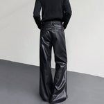 Vintage Zipper PU Leather Bootcut Trousers