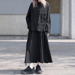 Loose Black Long-sleeved Shirt and Skirt Two-piece Suit