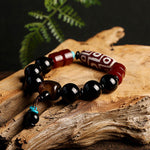 Buddha Stones Tibetan Nine-Eye Dzi Bead Black Onyx Wealth Protection Bracelet