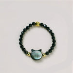 Buddha Stones Natural Tridacna Stone Lovely Cat 14K Gold Plated Blessing Ring
