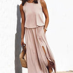 Zeagoo Women's Crewneck Sleeveless Split Maxi Dress Casual Loose Sundress Long Flowy Beach Dress with Pockets