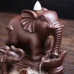Buddha Stones Tibetan Elephant Purple Clay Backflow Smoke Fountain Protection Incense Burner Decoration