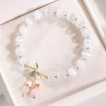 Buddha Stones Cat's Eye Green Aventurine Blue Chalcedony Pink Crystal Peace Orchid Charm Bracelet