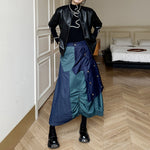 High-waist Denim Contrast Skirt
