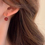 Buddha Stones 925 Sterling Silver Posts 14K Gold Filled Cinnabar Bead Zircon Calm Earrings
