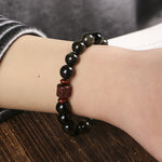Buddha Stones Natural Gold Sheen Obsidian Rainbow Obsidian Om Mani Padme Hum Fu Character Healing Bracelet