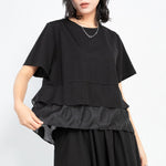 Irregular Pullover Stitching Babydoll Shirt
