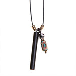 Buddha Stones Tibetan Ebony Wood Dzi Bead Peace Calm Necklace Pendant
