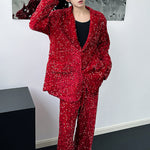 Red Sequined Suit Jacket Slim Straight Suit Pants Two-piece Set