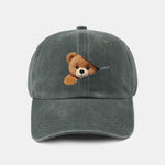 Zipper Bear Pattern Casual Washed Cotton Baseball Cap
