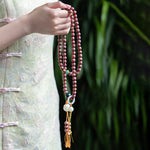 Buddha Stones Red Bodhi Seed Om Mani Padme Hum Lotus Engraved Harmony Bracelet (Extra 30% Off | USE CODE: FS30)