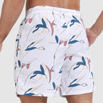 Men's Bamboo Leaf Print Double-Layer Sport Swim Trunks with Pockets