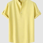Men's Solid Color Half Button Stand Collar Short Sleeve Shirt
