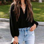 Zeagoo V Neck Chiffon Plain Long Sleeve Loose Casual Work Office Blouses