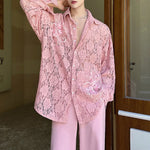French Retro Sheer Lace Embroidered Shirt