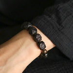 Buddha Stones Black Obsidian Ebony Wood Copper Strength Couple Bracelet (Extra 30% Off | USE CODE: FS30)