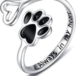 Handcrafted Paw & Heart Ring – Adjustable 925 Sterling Silver